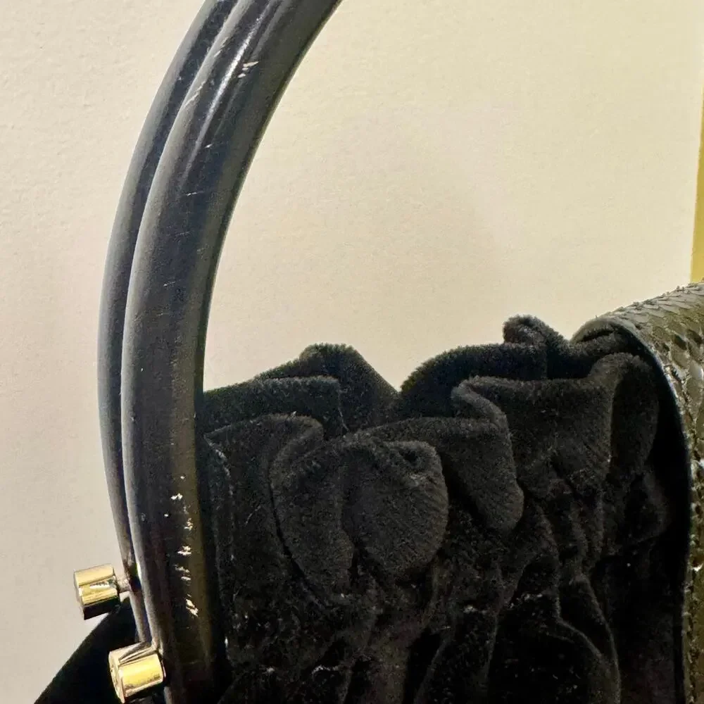 Kate Spade Maya Wood Handle Black Velvet Purse Handbag Turnlock Classic